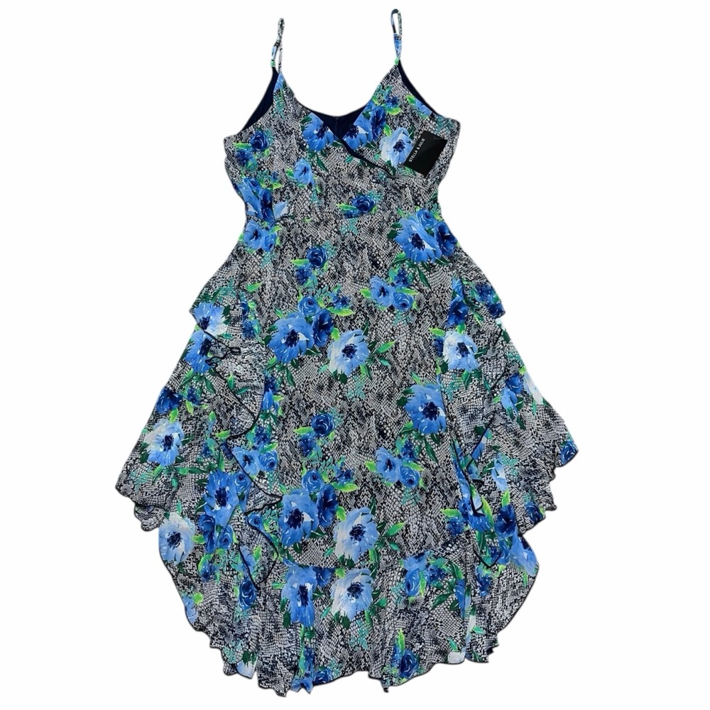 STELLA & JULIE NWT Mixed Prints Sleeveless Tiered Ruffle Midi Dress 14